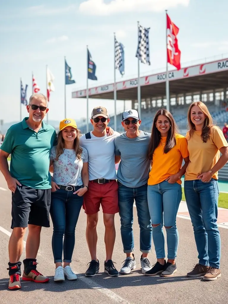 A vibrant photo of NOAH RACING CONCEPT members socializing and celebrating after a race, capturing the sense of community and camaraderie within the organization, emphasizing the social benefits of membership.