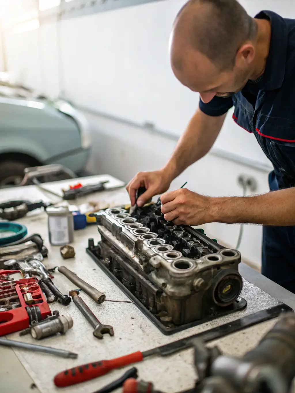 A diverse group of participants learning about vehicle maintenance and safety at a NOAH RACING CONCEPT workshop, highlighting the educational aspect of the organization.