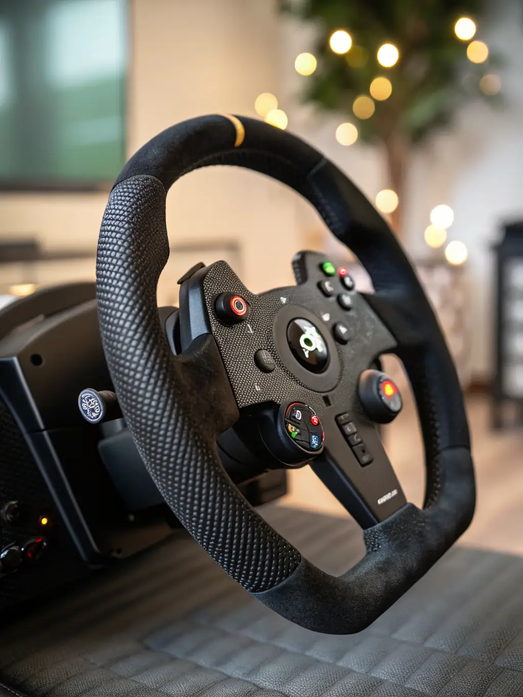 A close-up shot of a driver's hands expertly maneuvering the steering wheel during a race, showcasing the precision and skill involved in motorsports, emphasizing the opportunity for members to improve their driving abilities.