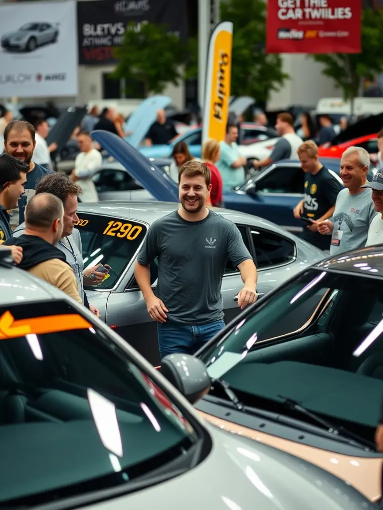 A group of participants gathered around classic cars at a NOAH RACING CONCEPT vintage car rally, emphasizing the social and leisurely aspect of automotive outings.