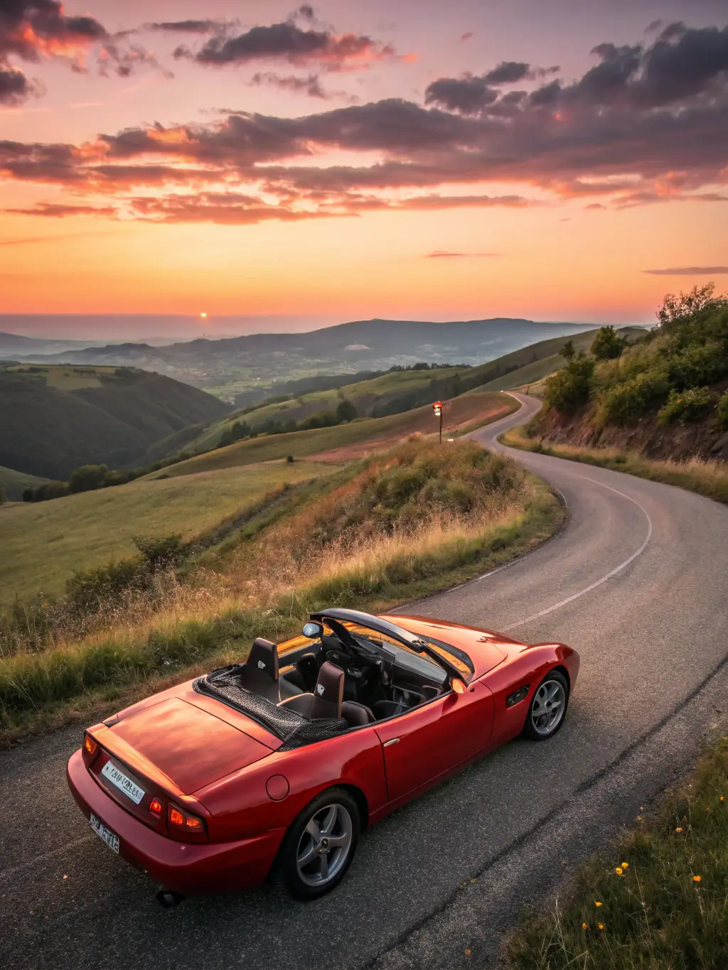 A scenic shot of a convoy of classic cars driving through the countryside, highlighting the leisure and social aspects of NOAH RACING CONCEPT's automotive outings.